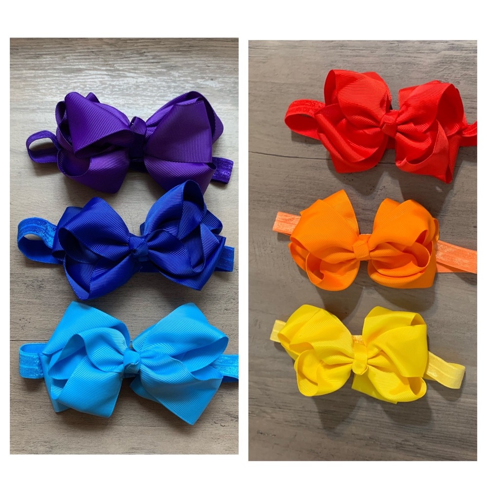 Ribbon Hair Bow Elastic Headband Set of 6, new